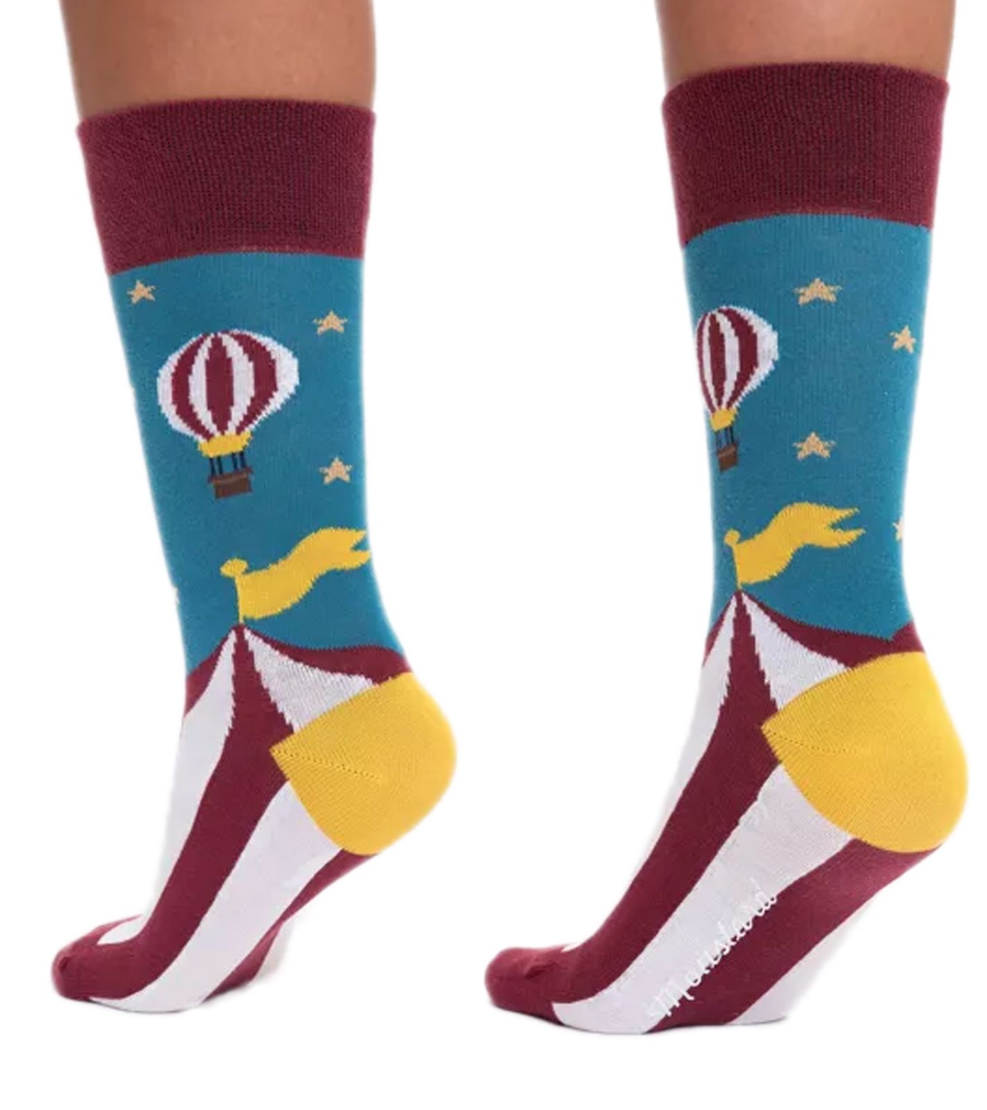 1 Paar Moustard Circus and Baloons Baumwoll-Socken Circus Design mit Heißluftballon gestreifte und gemusterte lange Strümpfe 20S-CIRCUS B