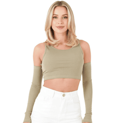 Sixth June Damen geripptes Crop-Top Cropped-Pullover mit abnehmbaren Ärmeln Langarm-Shirt W34131KTO Grün
