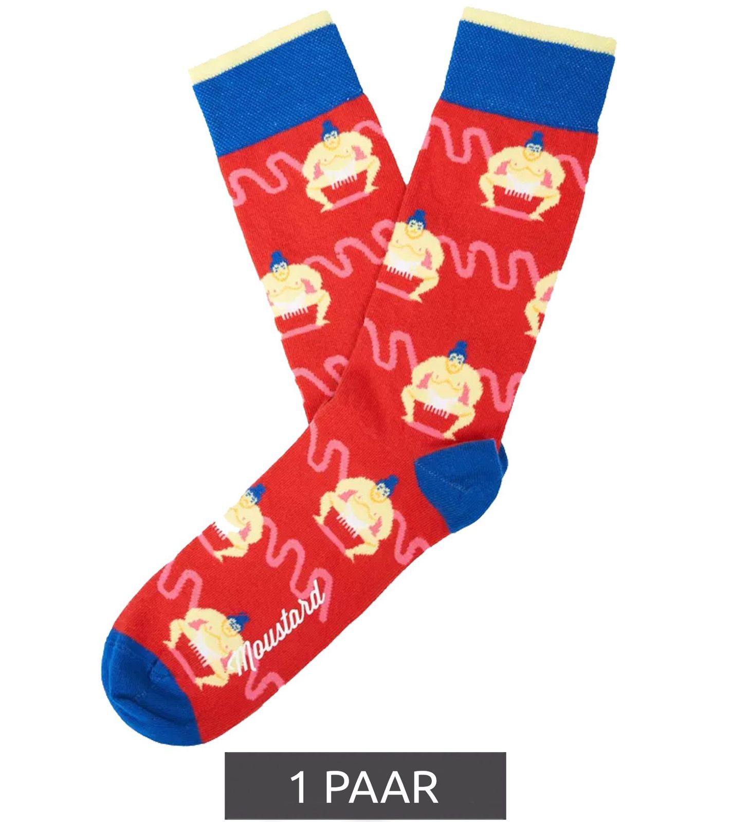1 Paar Moustard Sumo Baumwoll-Socken mit Sumoringern gemusterte lange Str&uuml;mpfe 22S-SUMO Rot/Blau