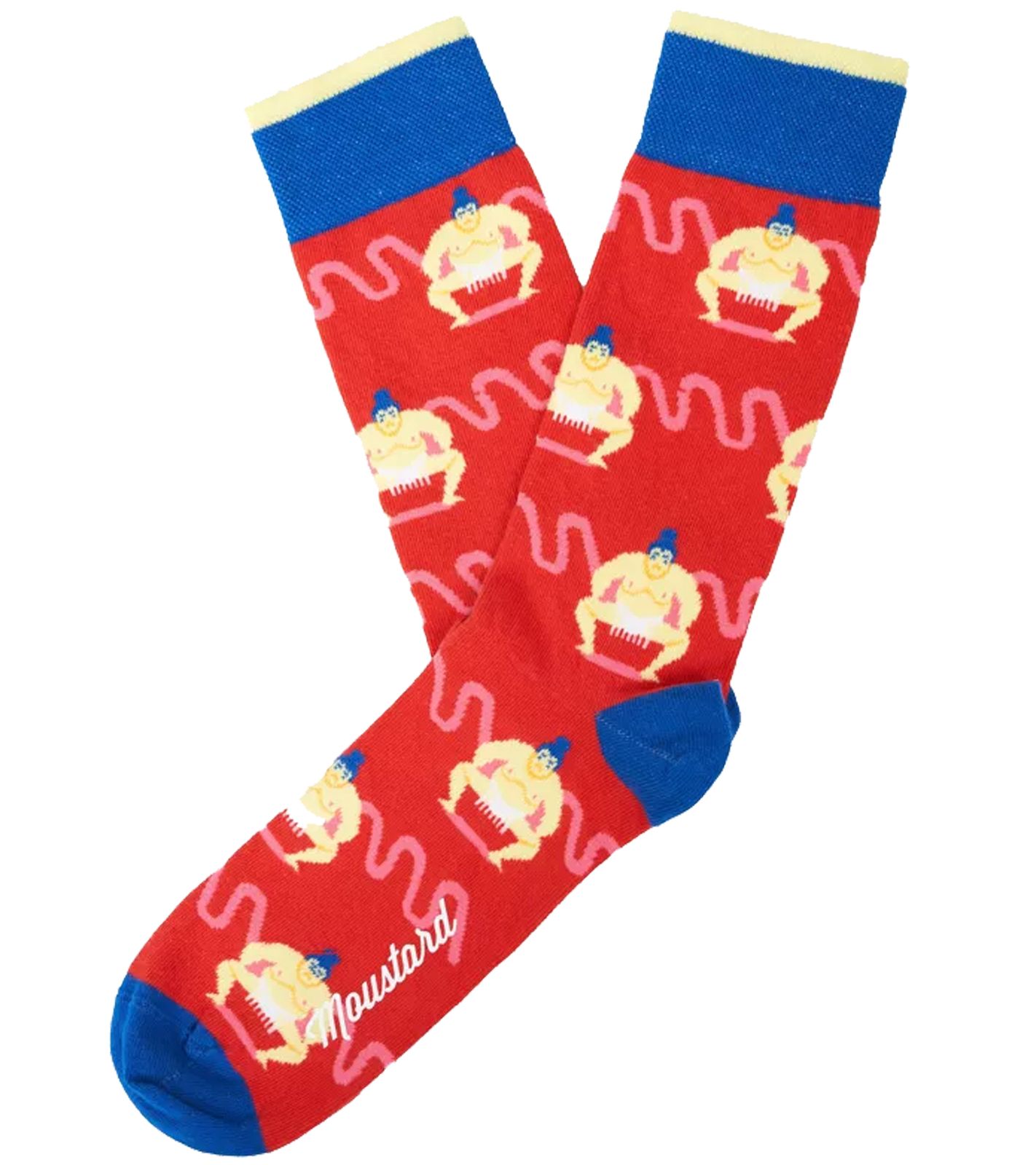 1 Paar Moustard Sumo Baumwoll-Socken mit Sumoringern gemusterte lange Str&uuml;mpfe 22S-SUMO Rot/Blau