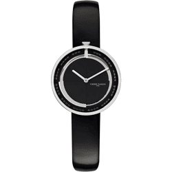 Pierre Cardin Damen Armband-Uhr modernes Ziffernblatt analoge Quarz-Uhr mit Leder-Armband 3ATM 32mm CMA.0000 Schwarz/Silber