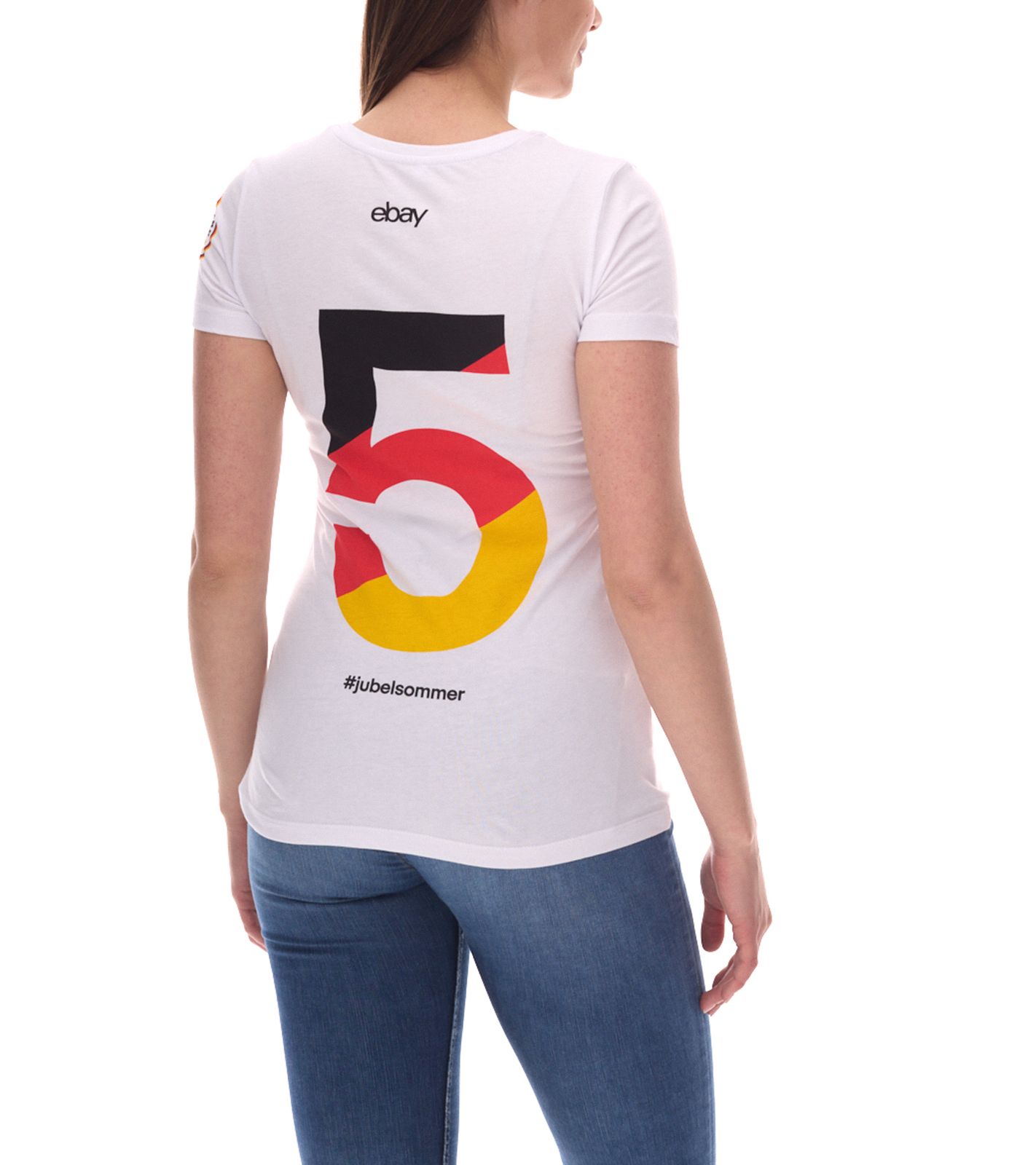 Damen ebay Fu&szlig;ball-Fan-Shirt Baumwoll-Rundhals-Shirt mit R&uuml;ckennummer DFB Deutschland-Shirt Jubelsommer 900418 Wei&szlig;