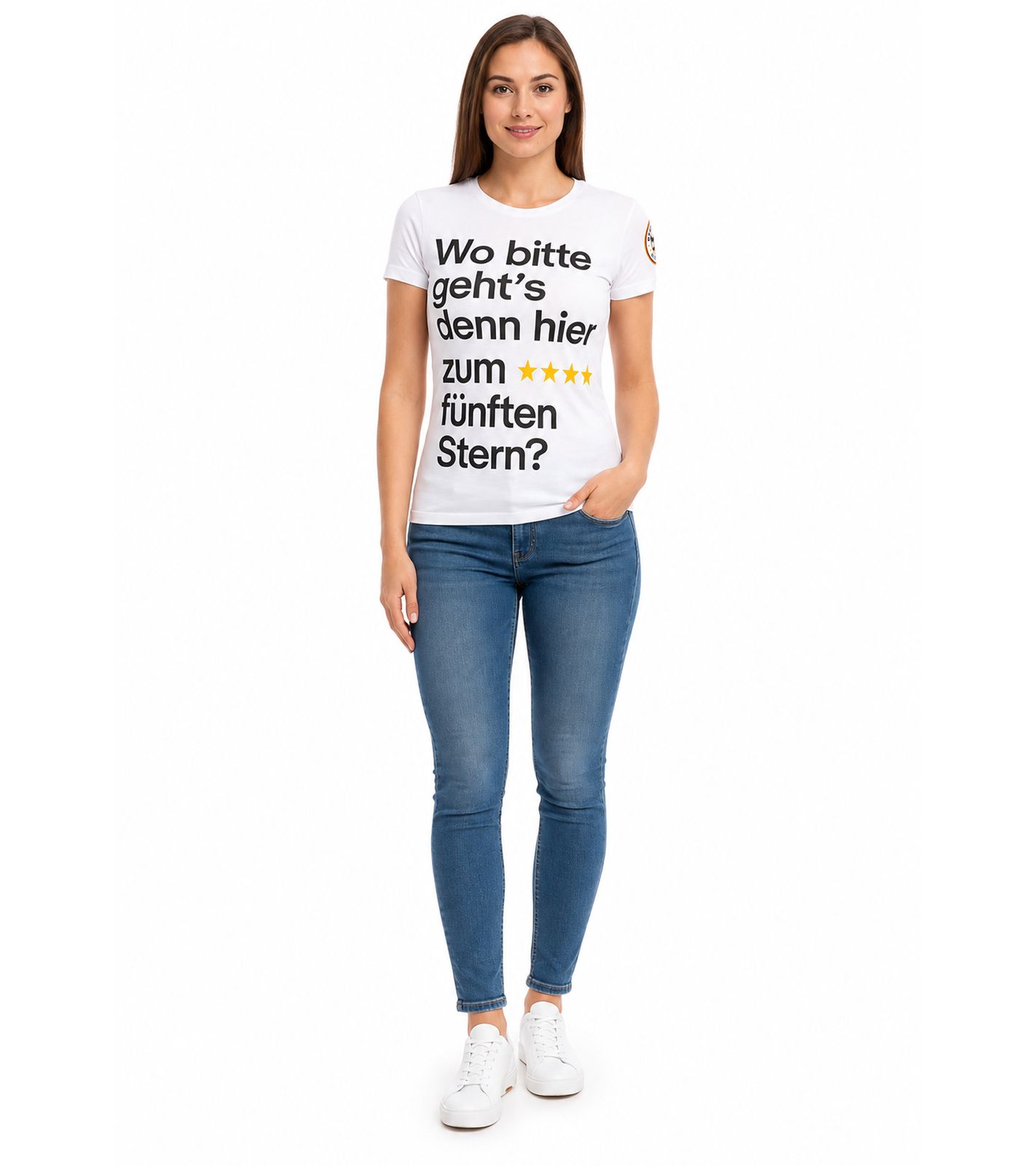 Damen ebay Fu&szlig;ball-Fan-Shirt Baumwoll-Rundhals-Shirt mit R&uuml;ckennummer DFB Deutschland-Shirt Jubelsommer 900418 Wei&szlig;