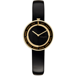 Pierre Cardin Damen Armband-Uhr schlichtes Ziffernblatt analoge Quarz-Uhr mit Leder-Armband 3ATM 33mm CMA.0002 Schwarz/Gold