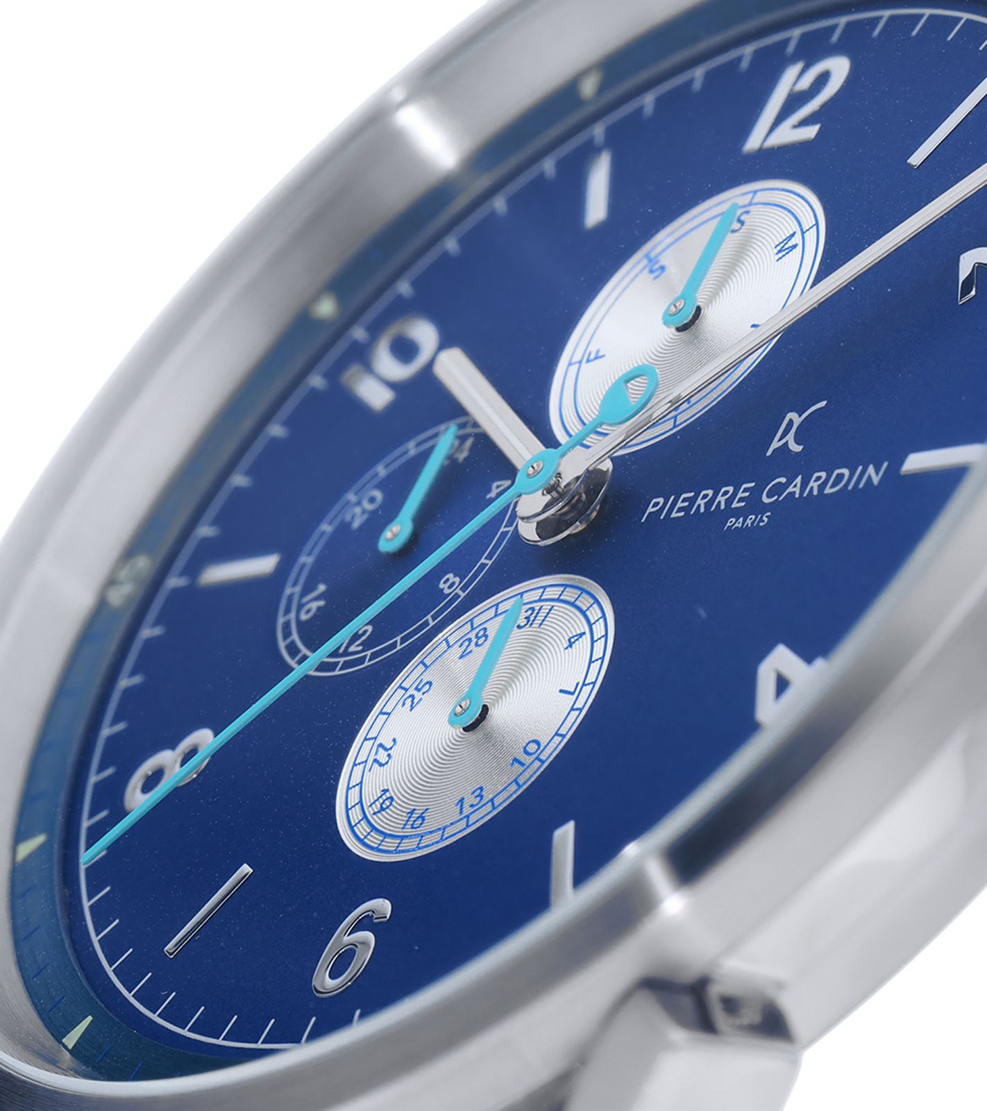 Pierre Cardin Herren Armband-Uhr mit Multi-Ziffernblatt und farblichen Akzenten analoge Quarz-Uhr mit Edelstahl-Armband 3ATM 44mm CPI.2064 