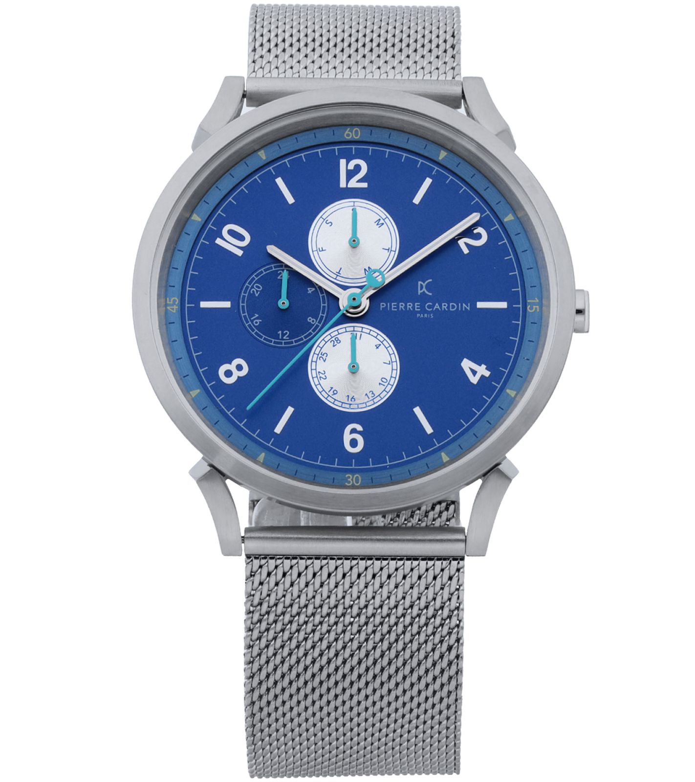 Pierre Cardin Herren Armband-Uhr mit Multi-Ziffernblatt und farblichen Akzenten analoge Quarz-Uhr mit Edelstahl-Armband 3ATM 44mm CPI.2064 