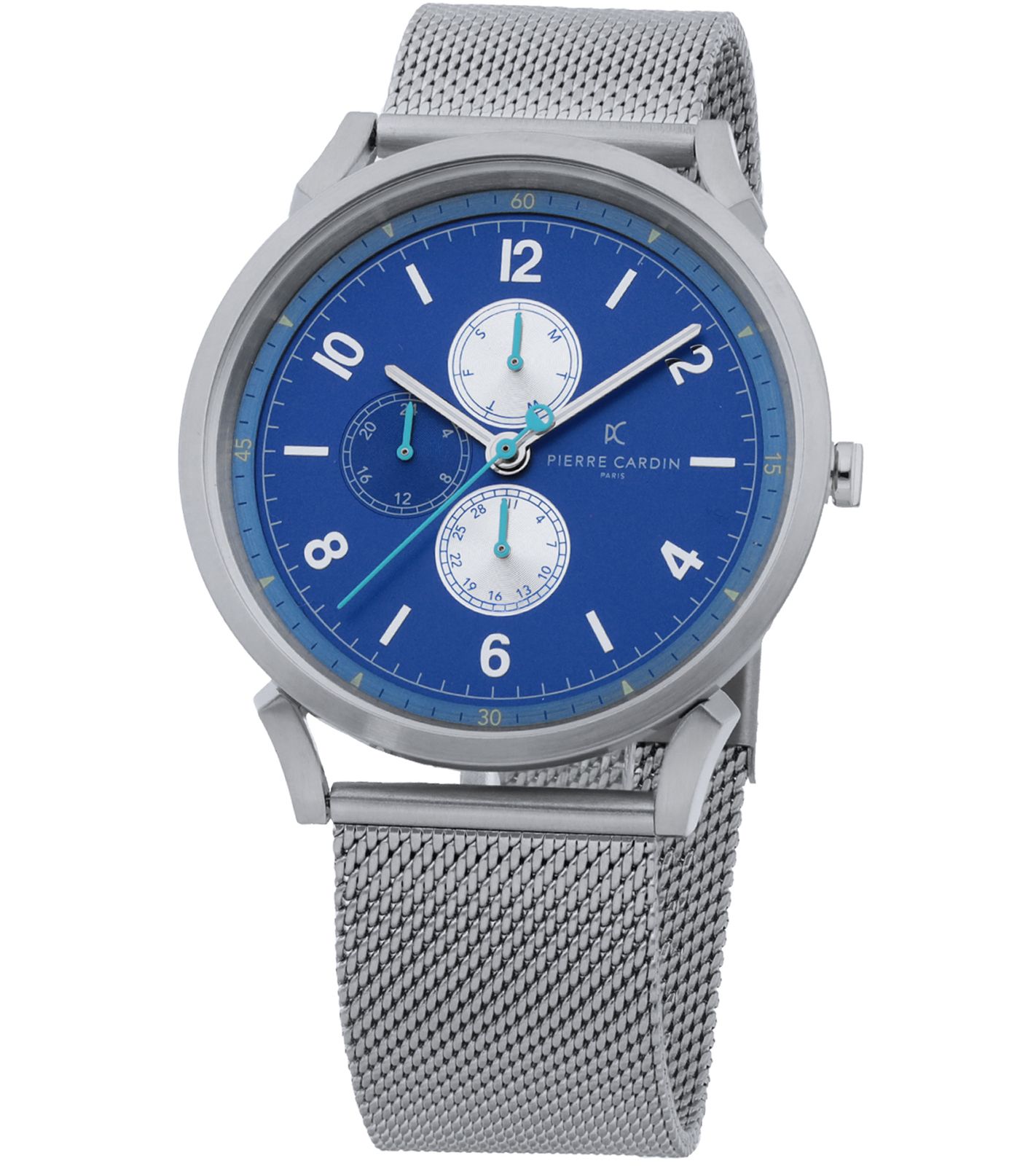 Pierre Cardin Herren Armband-Uhr mit Multi-Ziffernblatt und farblichen Akzenten analoge Quarz-Uhr mit Edelstahl-Armband 3ATM 44mm CPI.2064 