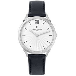 Pierre Cardin Damen Armband-Uhr schlichtes Ziffernblatt analoge Quarz-Uhr mit Leder-Armband 3ATM 40mm CPI.2000 Schwarz/Silber