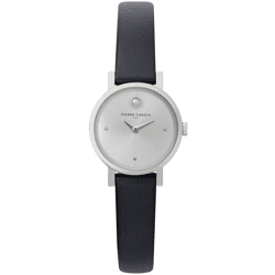 Pierre Cardin Damen Zweizeiger-Armband-Uhr Ziffernblatt mit silbernen Kreis-Details analoge Quarz-Uhr mit Leder-Armband 3ATM 27mm CCM.0504 