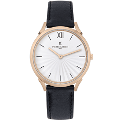 Pierre Cardin Damen Armband-Uhr schlichtes Ziffernblatt analoge Quarz-Uhr mit Leder-Armband 3ATM 40mm CPI.2003 Schwarz/Gold