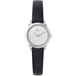 Pierre Cardin Damen Armband-Uhr schlichtes Ziffernblatt analoge Quarz-Uhr mit Leder-Armband 3ATM 27mm CPI.2507 Schwarz/Weiß/Silber