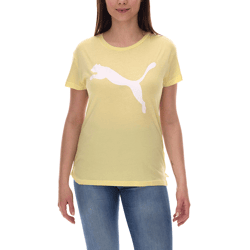 PUMA Damen Sommer-Shirt mit DryCell-Technologie Baumwoll-Shirt Kurzarm-Shirt mit PUMA-Logo 586454 40 Gelb/Weiß