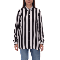 AjC Damen Hemd-Bluse gestreiftes Langarm-Hemd leichte Sommer-Bluse Freizeit-Bluse mit Knopfleiste 21945827 Weiß/Schwarz
