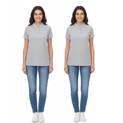 SANTINO Damen Polo-Shirt aus Bio-Baumwolle Polo-Hemd mit 4er Knopfleiste Kurzarm-Shirt meliert Grau