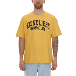 KEINE LIEBE Universe City Herren Baumwoll-Shirt mit farblichen Akzenten T-Shirt Rundhals-Shirt Kurzarm-Shirt KLTS1012YEL Gelb/Schwarz