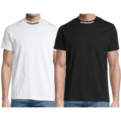 steffen klein Herren T-Shirt Baumwoll-Shirt mit Logo-Schriftzug am Hals Rundhals-Shirt in Schwarz oder Weiß