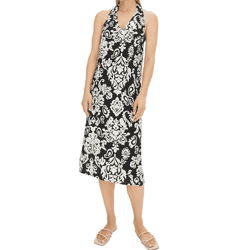 leichtes Damen Sommer-Kleid Neckholder-Kleid mit Paisley-Print schulterfreies Midi-Kleid 915503 Weiß/Schwarz