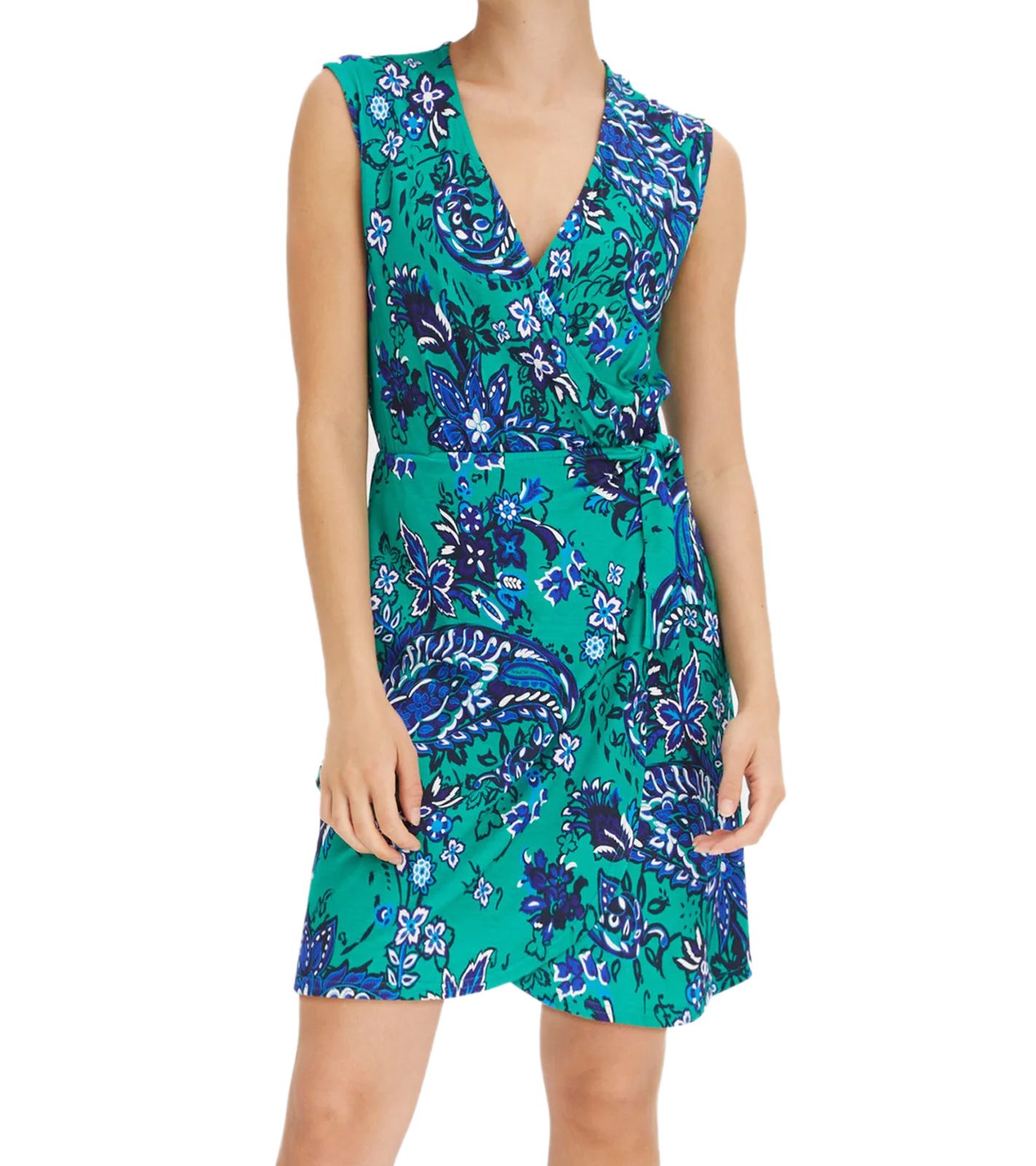 Damen Sommer-Kleid mit floralem Allover-Print Mini-Kleid Freizeit-Kleid Urlaubs-Kleid 978851 Gr&uuml;n/Blau