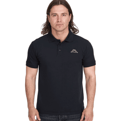 Kappa Herren Baumwoll-Polo mit kleiner Stickerei Polo-Shirt Kurzarm-Shirt Pique-Strick 303173NC A03 Schwarz
