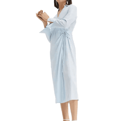 leichtes Damen Sommer-Kleid mit Kent-Kragen Wickel-Kleid Midi-Kleid 929374 Hellblau