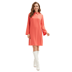 nachhaltiges Damen Mini-Kleid Sommer-Kleid Jersey-Kleid mit Hemdkragen und ausgestellten Ärmeln 928818 Lachs