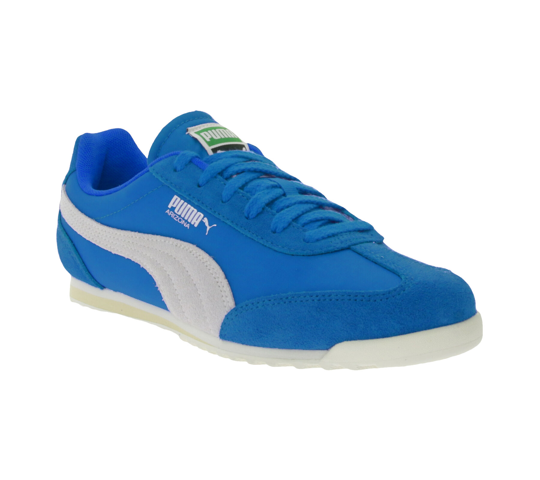 PUMA Arizona Nylon Retro-Sneaker mit Wildleder-Overlays Low-Top Schn&uuml;r-Schuhe 398682 01 Blau/Wei&szlig;