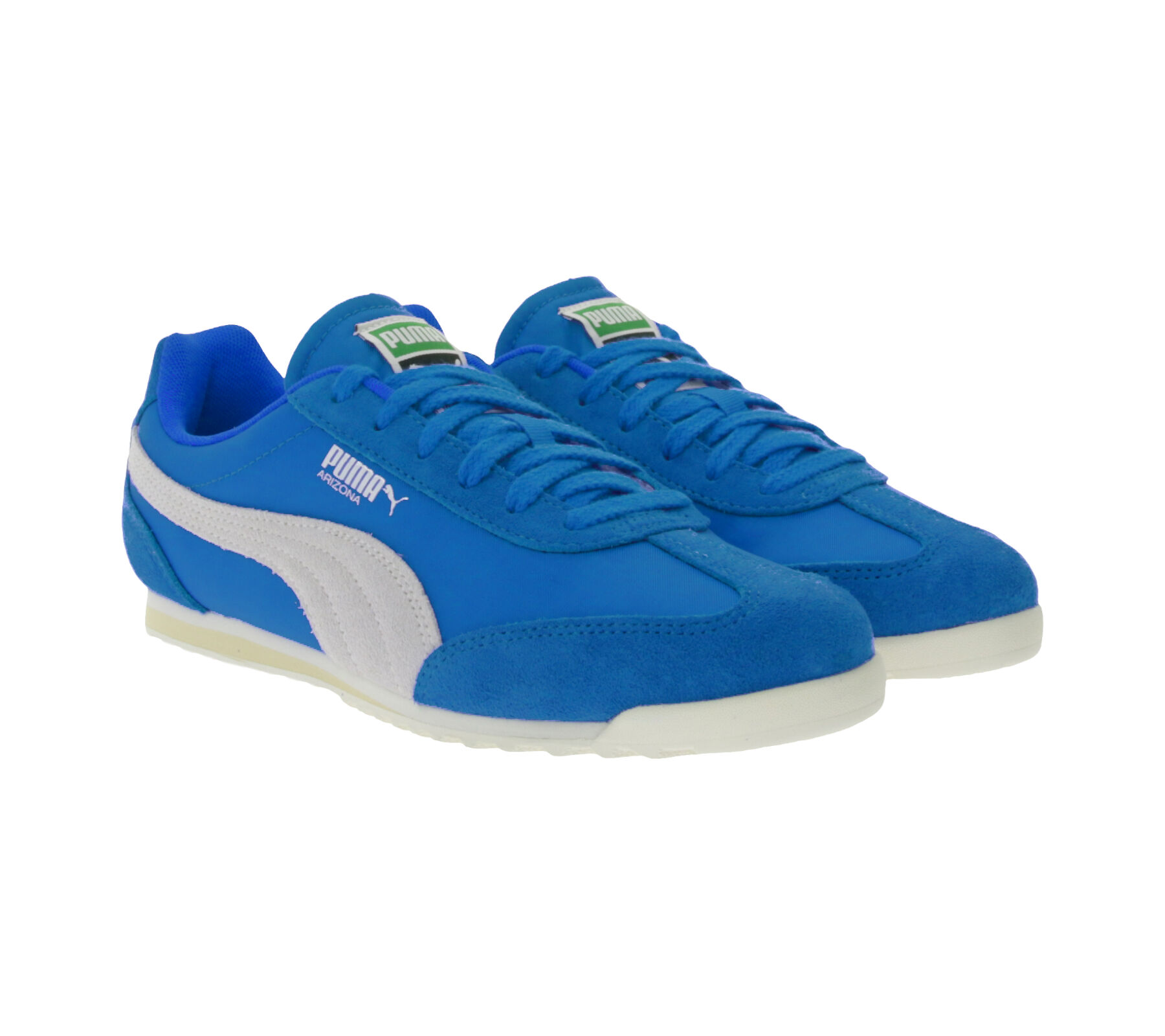 PUMA Arizona Nylon Retro-Sneaker mit Wildleder-Overlays Low-Top Schn&uuml;r-Schuhe 398682 01 Blau/Wei&szlig;