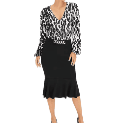 stilsicheres Damen Midi-Kleid Sommer-Kleid mit Blusenoberteil und Bleistift-Rock Business-Kleid 912462 Schwarz/Weiß