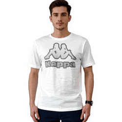 Kappa Men's Cotton Shirt with Large Logo, Crew Neck, Short-Sleeve T-Shirt, Oeko-Tex 100 Certified, 7085/8191-004, White