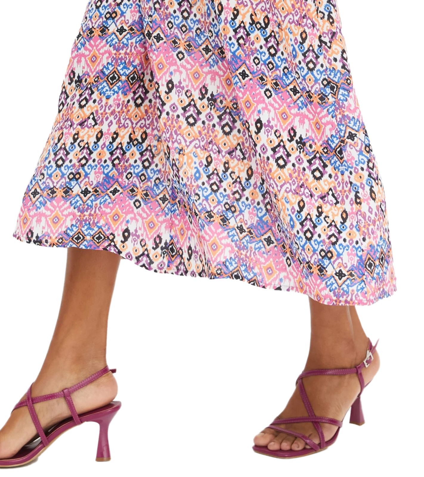 Damen Sommer-Kleid Neckholder-Kleid mit farbenfrohen Allover-Print &auml;rmelloses Maxi-Kleid 968836 Rosa/Orange/Schwarz