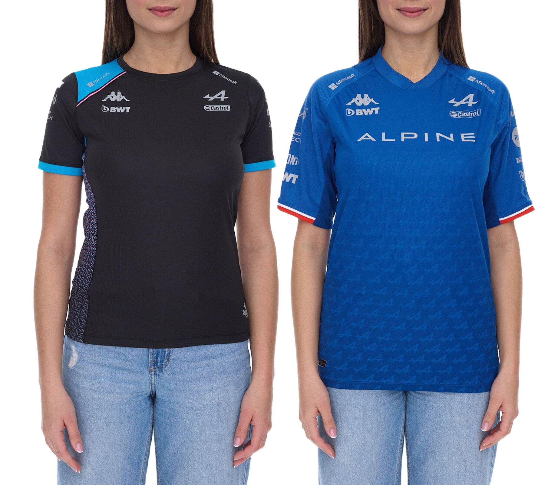 Kappa X ALPINE Formel 1 F1 Ocon Damen Sport-Trikot mit V-Ausschnitt oder T-Shirt mit HYDRO WAY PROTECTION-Technologie Alltags-Shirt Kurzarm