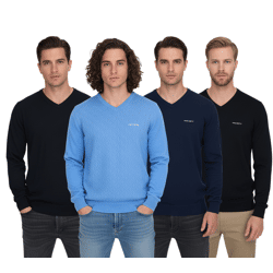 HACKETT LONDON GOLF Herren Baumwoll-Pullover Strick-Pullover mit V-Ausschnitt Langarm-Shirt HMX500D Schwarz, Blau oder Dunkelblau
