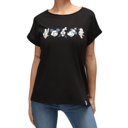 RE:COVERED X Disney Damen T-Shirt Baumwoll-Shirt Rundhals-Shirt Kurzarm-Shirt RCDIF2062 Schwarz