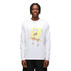 RE:COVERED X nickelodeon Herren Langarm-Shirt SpongeBob Schwammkopf Design Baumwoll-Pullover Rundhals-Shirt MMVCM272 Weiß
