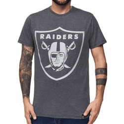 RE:COVERED X NFL OAKLAND RAIDERS Men's T-Shirt with Large Logo, Crew Neck Shirt, PCNFL717, Gray