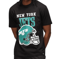 RE:COVERED X NFL Jets Men's T-Shirt with Logo Lettering, Cotton T-Shirt, Crew Neck, MMNFL1188, Black
