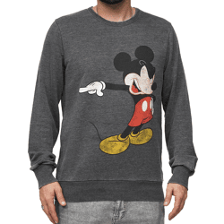 RE:COVERED X DISNEY Men's Crew-Neck Sweater with MICKEY MOUSE Print Everyday Sweater with Cotton Blend MMDIS2486 Gray