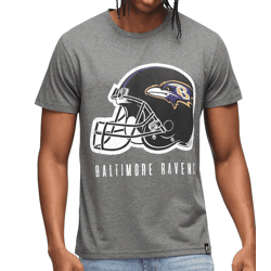 RE:COVERED X NFL Ravens Men's T-Shirt with Logo Lettering, Cotton T-Shirt, Crew Neck, MMNFL1187, Gray