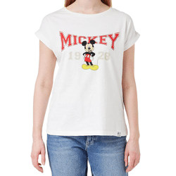 RE:COVERED X Disney Damen T-Shirt mit Mickey Mouse 1928 Print Baumwoll-Shirt Rundhals-Shirt RCDIF2061 Weiß