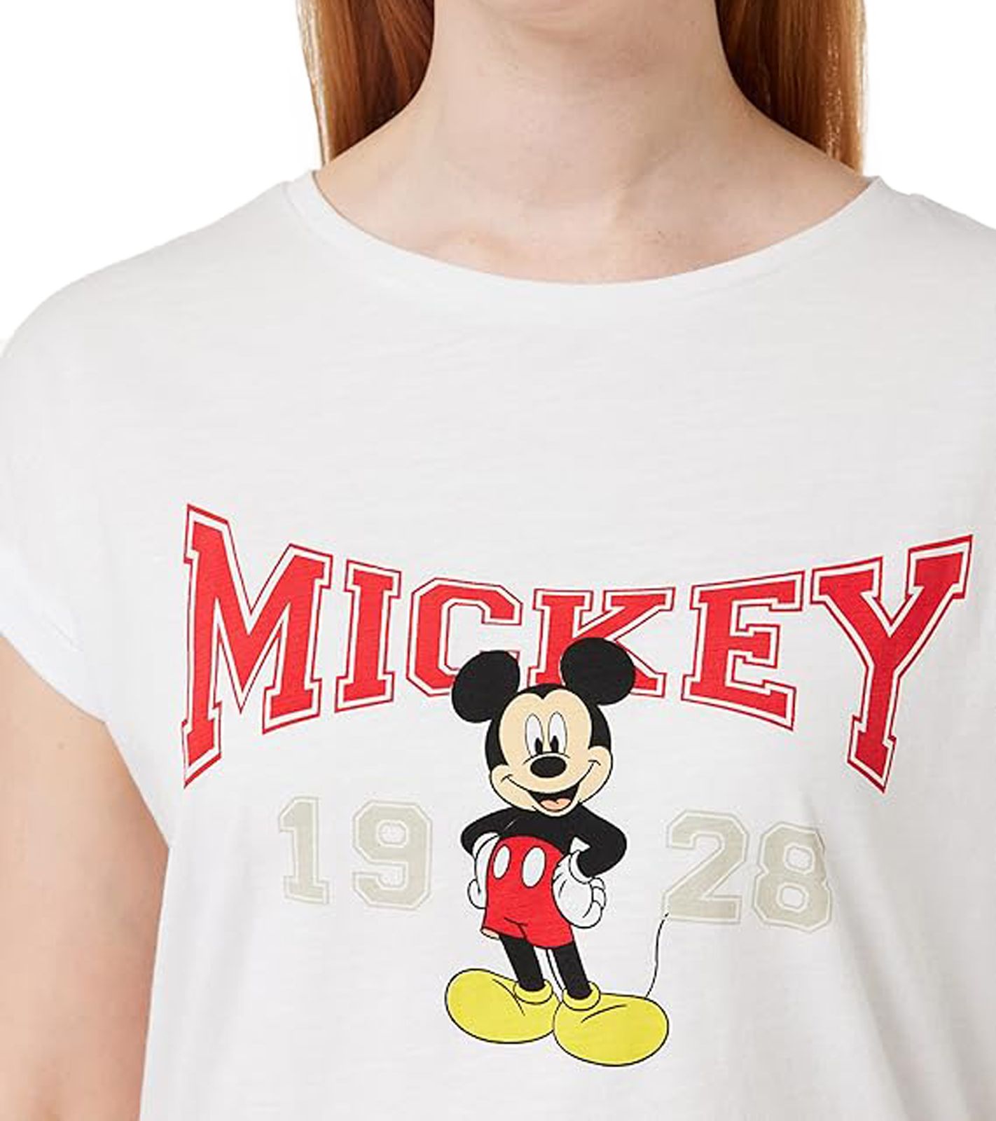 RE:COVERED X Disney Damen T-Shirt mit Mickey Mouse 1928 Print Baumwoll-Shirt Rundhals-Shirt RCDIF2061 Wei&szlig;