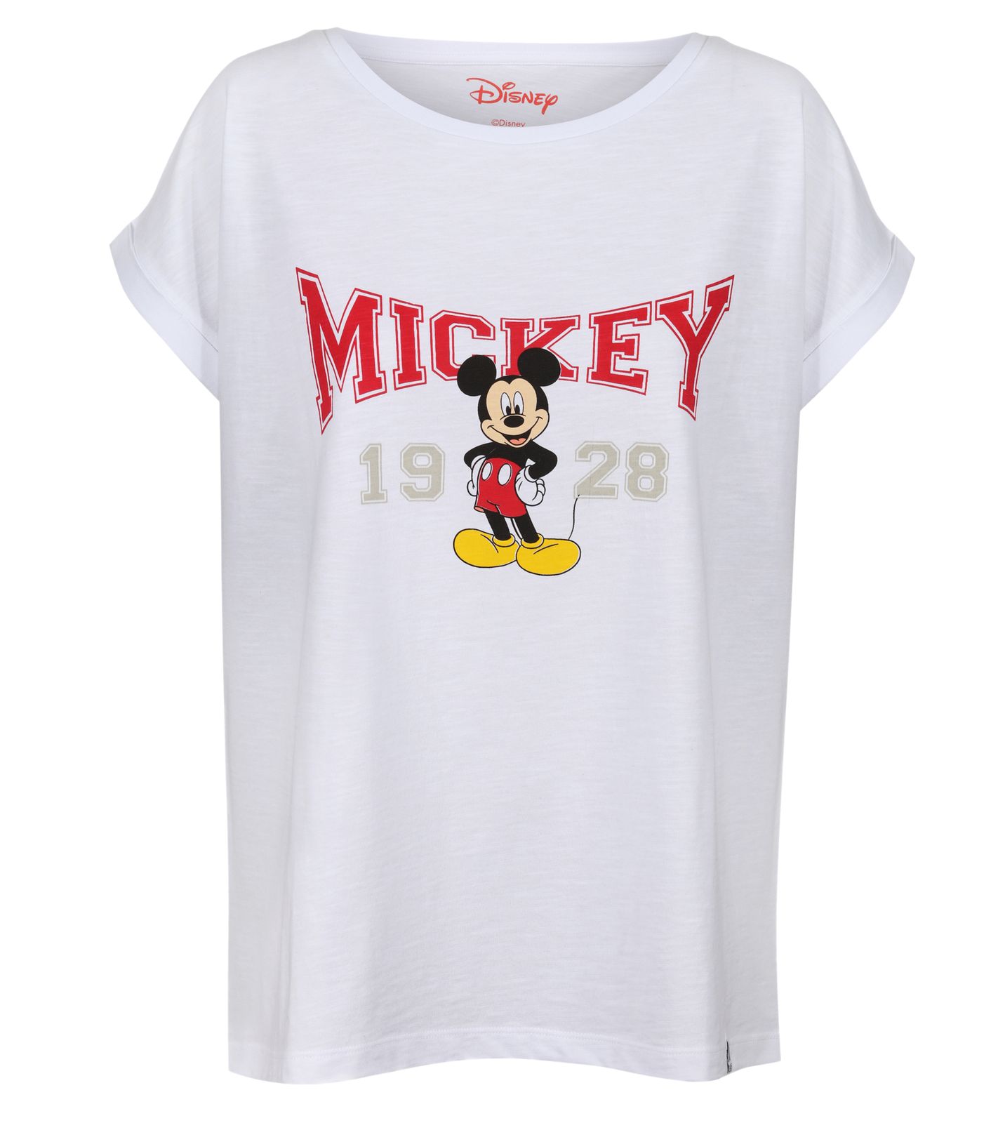RE:COVERED X Disney Damen T-Shirt mit Mickey Mouse 1928 Print Baumwoll-Shirt Rundhals-Shirt RCDIF2061 Wei&szlig;