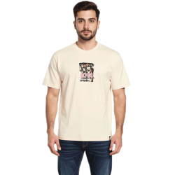 RE:COVERED X ACDC Herren T-Shirt mit ACDC-Band Print Baumwoll-Shirt mit großem Schriftzug Rundhals-Shirt MMPER771 Beige