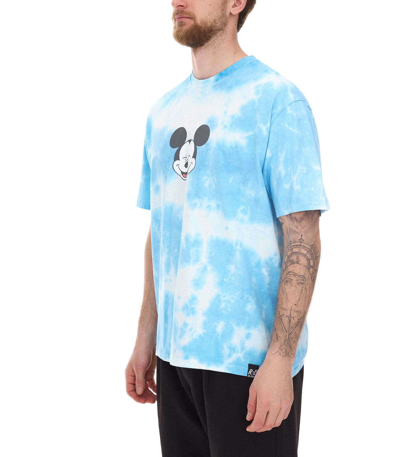 RE:COVERED X Disney Herren T-Shirt mit Mickey Mouse Print Baumwoll-Shirt Rundhals-Shirt MMDIS2787 Blau
