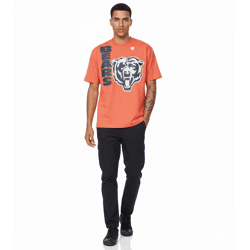 RE:COVERED X NFL Herren T-Shirt mit großem BEARS Logo-Print Baumwoll-Shirt Rundhals-Shirt MMNFL1140 Orange