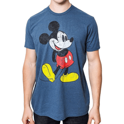 RE:COVERED X Disney Herren T-Shirt mit Mickey Mouse Print Shirt mit Baumwolle Rundhals-Shirt PCDIS1155-2 Dunkelblau meliert