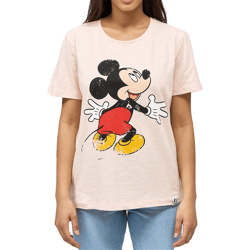 RE:COVERED X Disney Damen T-Shirt mit Mickey Mouse Hug Print Baumwoll-Shirt Rundhals-Shirt MMDIS2579 Rosa