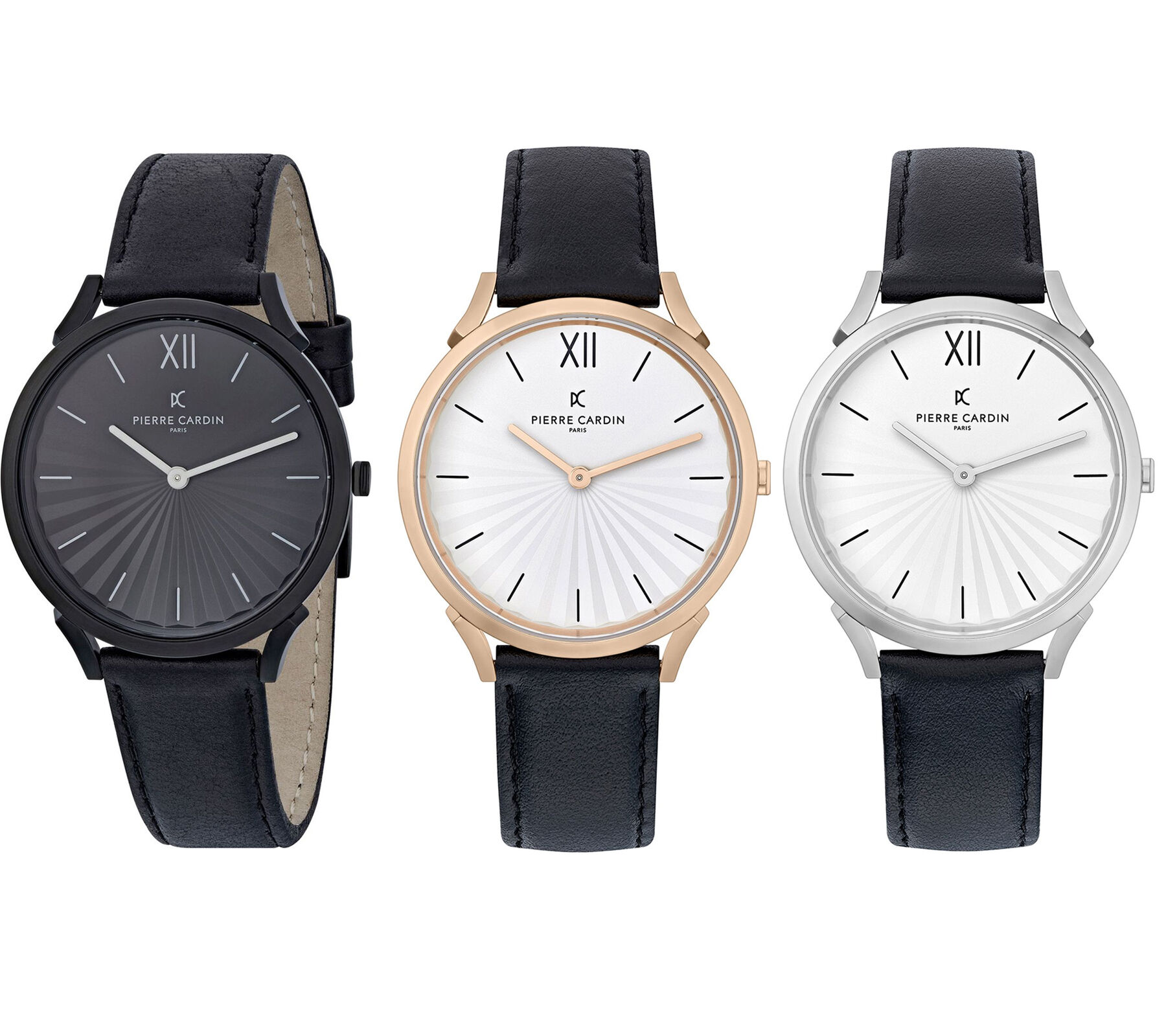 Pierre Cardin Damen Armband-Uhr schlichtes Ziffernblatt analoge Quarz-Uhr mit Leder-Armband 3ATM 40mm CPI.200 Schwarz, Schwarz/Gold oder Sc