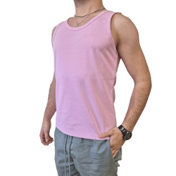 STONES Herren Tank Top Baumwoll-Shirt Rundhals-Top Achsel-Shirt Unterhemd Pink