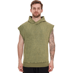 ROCKUPY Herren Tank-Top mit Kapuze ärmelloses Baumwoll-Shirt mit Rücken-Print gebatiktes Muskel-Shirt 393827 Grün
