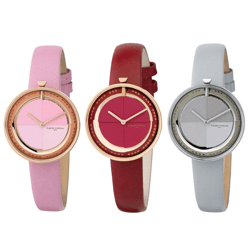 Pierre Cardin Damen Armband-Uhr modernes Ziffernblatt analoge Quarz-Uhr mit Leder-Armband 3ATM 32mm CMA.000 Rosa, Rot oder Grau